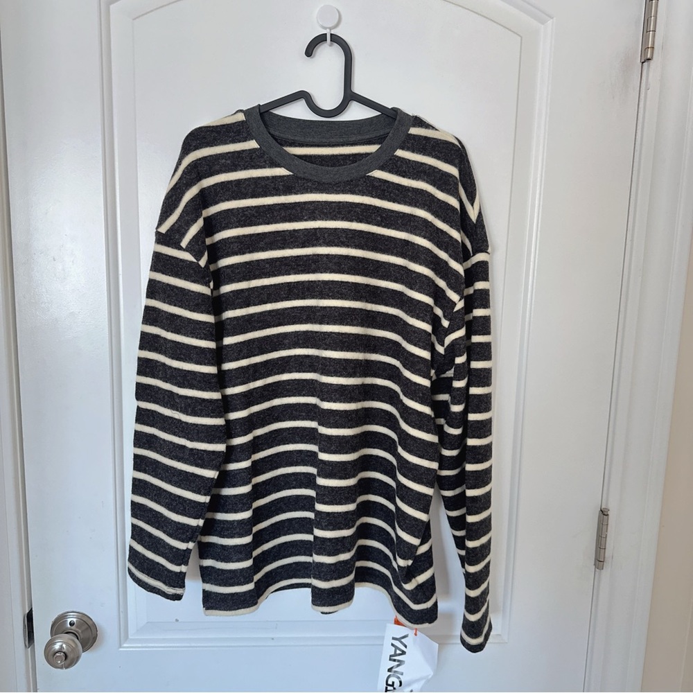 Black White Striped Oversize Bunny Fur Long Sleeve Top Soft Cozy Y2K Korean Cozy